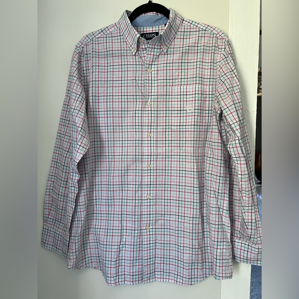 Chaps Men's Red and Blue Plaid Button Down Shirt